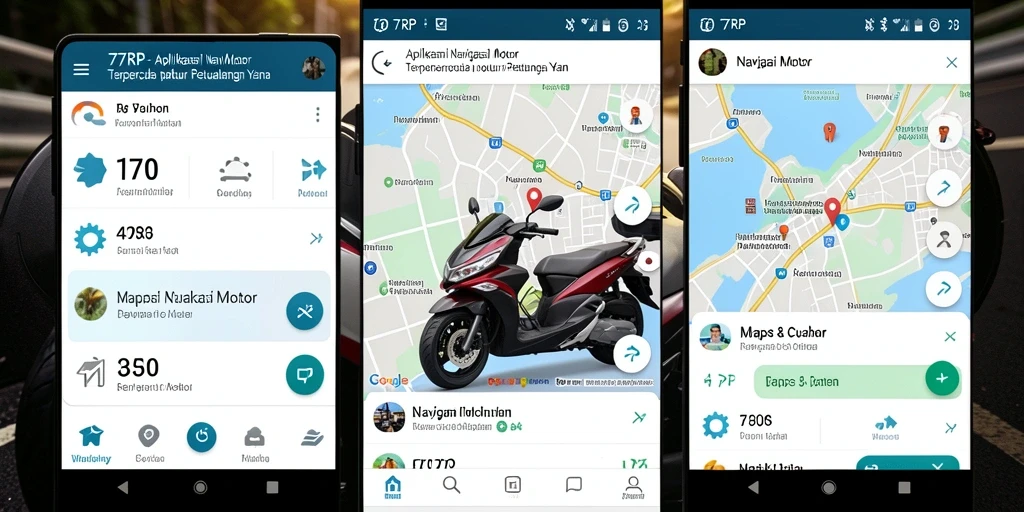 Antarmuka aplikasi 77RP menampilkan peta navigasi motor yang jelas dan detail.