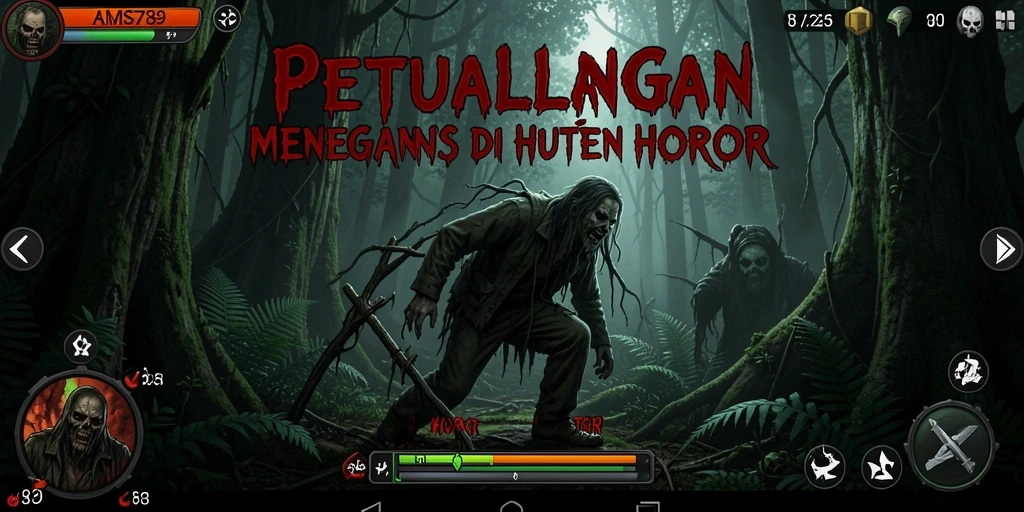 Tampilan antarmuka game Horor Hutan yang menegangkan dan menyeramkan.