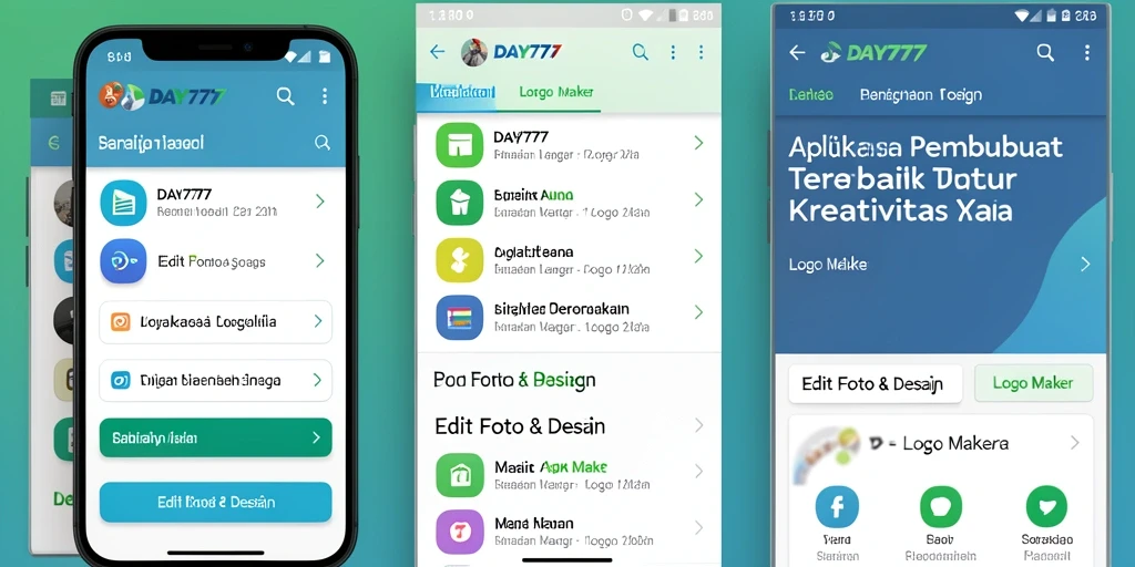 Screenshot antarmuka DAY777 yang menampilkan fitur Logo Maker yang mudah digunakan.