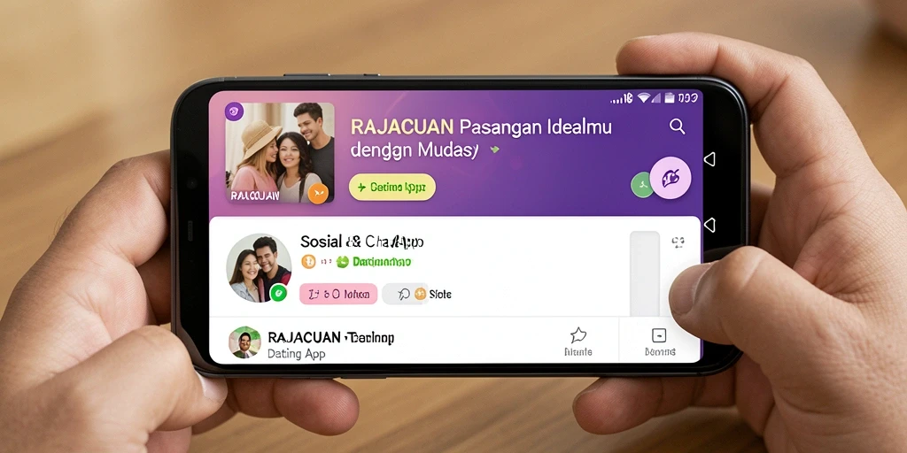 Tampilan antarmuka modern aplikasi RAJACUAN untuk kencan.